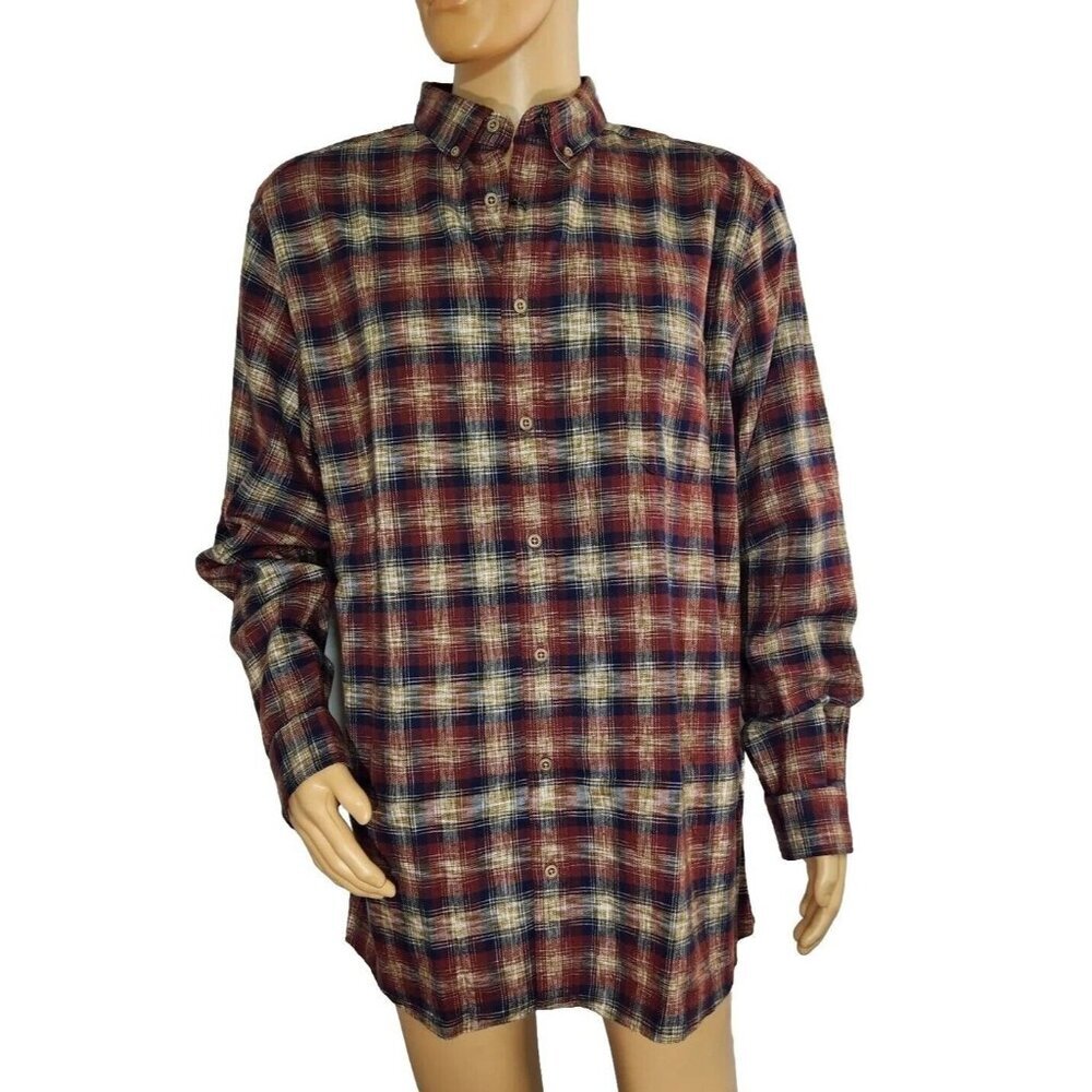 Solaris Shirt Men's XLT Big Tall Plaid Flannel Button Long Sleeve Drk Rust (40)